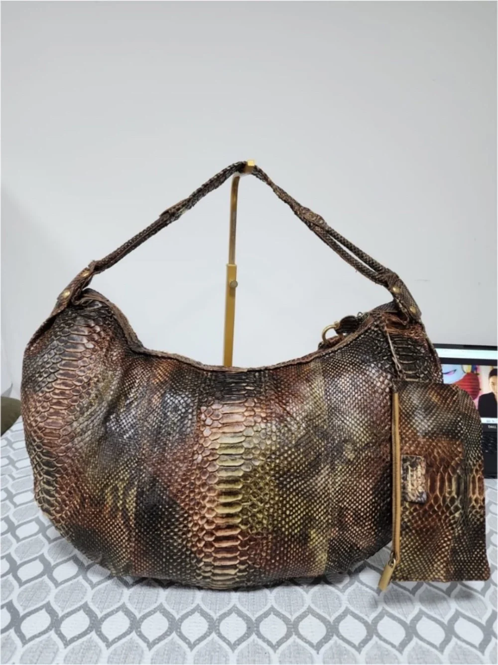 Authentic Salvatore Ferragamo Large Python Leather Hobo Bag Brown